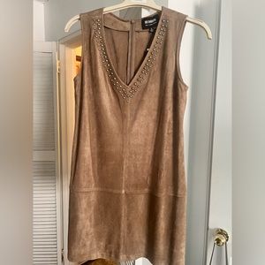 NWT BB Dakota Tan/Brown Suede Dress - Size Small - beautiful studded neckline